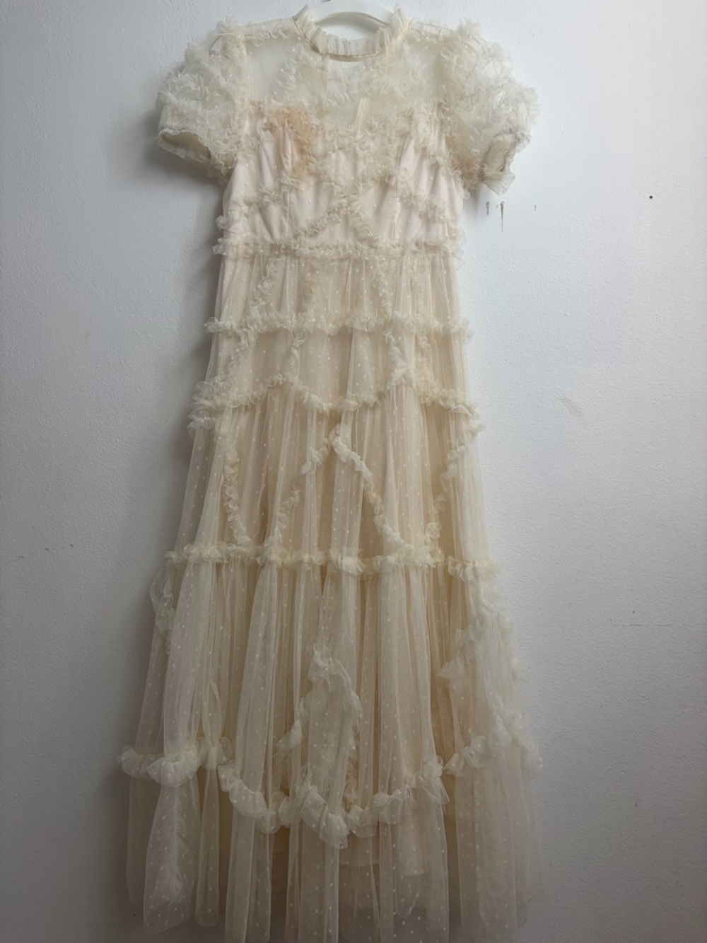Whimsical flower girl/bridesmaid Ivory Ruffled Tulle Maxi Dress